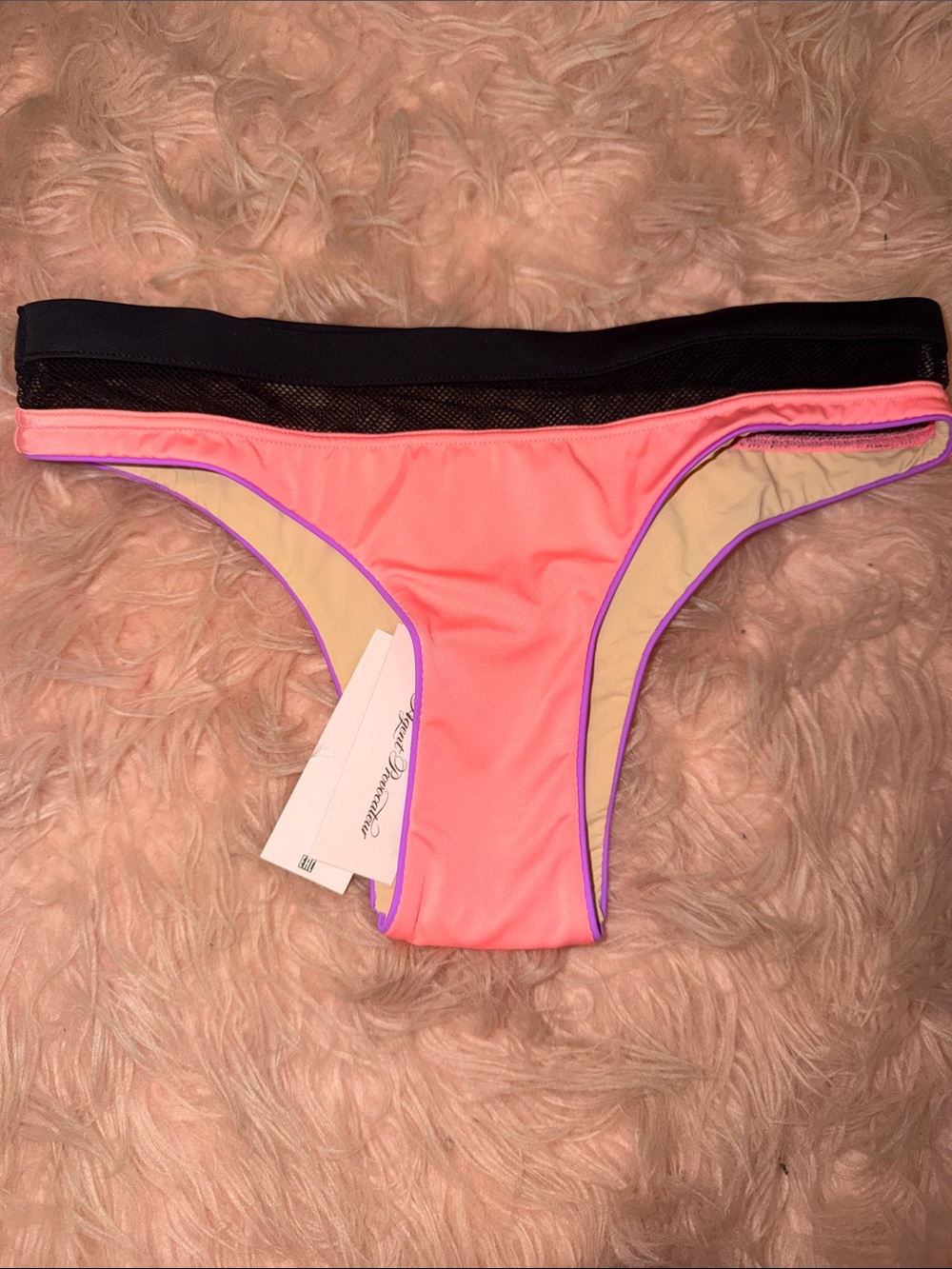 Agent Provocateur Coral Pink Bikini Bottom with Black Waistband